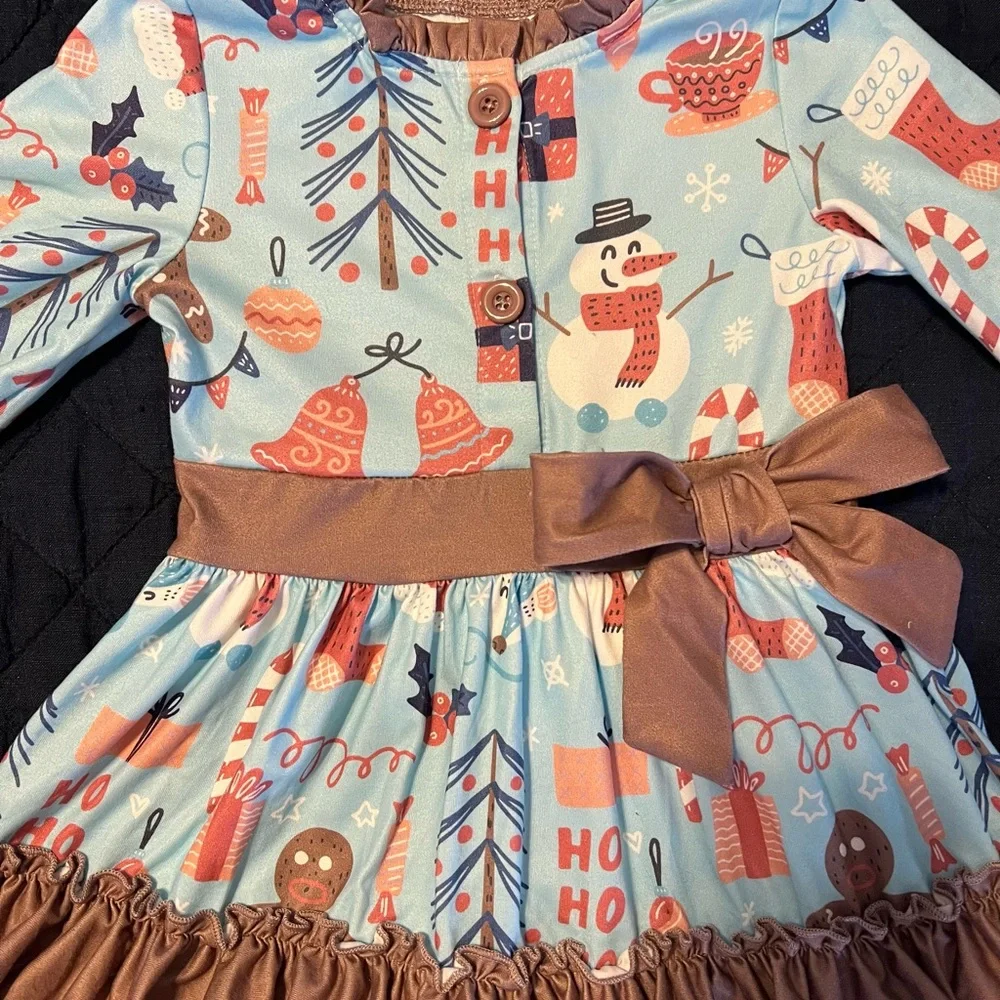 Christmas Long Sleeve Dress with Ruffle Hem 2T length 19 inches